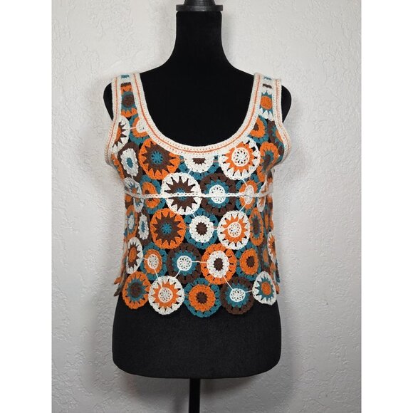 Julia by J Love Medium Colorful Crochet Boho Crop Retro Y2K Knit Tank Top - Picture 1 of 5
